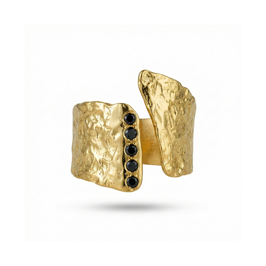 Alison Mariot Morphaia ring in 18K gold vermeil with black Swarovski crystals