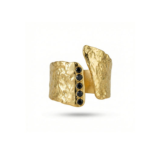 Alison Mariot Morphaia ring in 18K gold vermeil with black Swarovski crystals