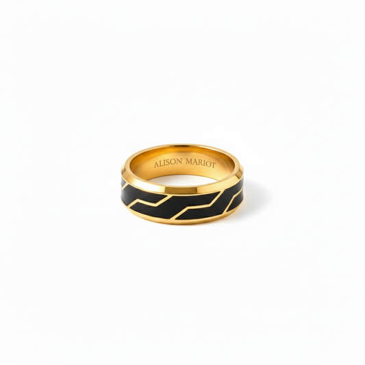 Alison Mariot UrbanTech ring in 316L steel with 18K gold PVD and black enamel