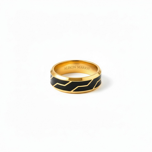 Alison Mariot UrbanTech ring in 316L steel with 18K gold PVD and black enamel