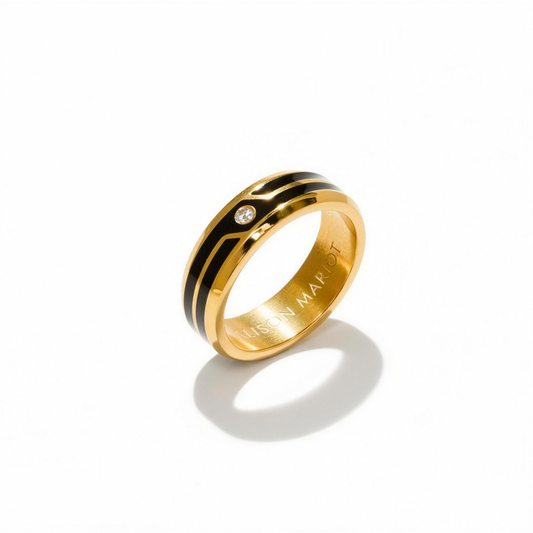 Alison Mariot UrbanTech ring for women in 316L steel with 18K gold PVD and black enamel