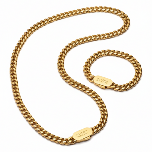 Alison Mariot LuxeLink necklace and bracelet in 316L steel with 18K gold PVD