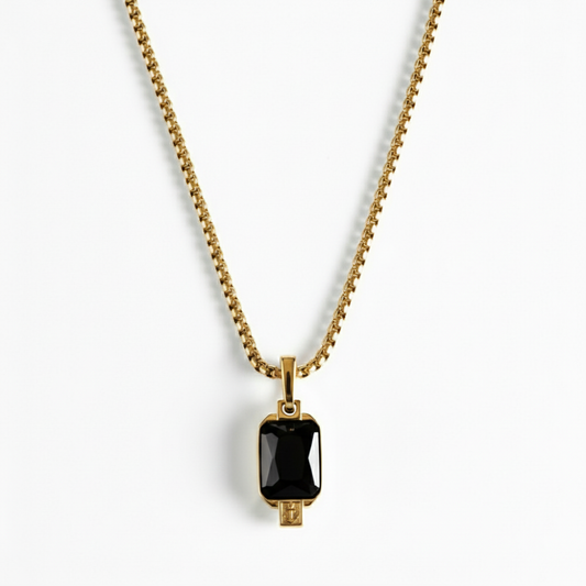 Alison Mariot Elaine necklace in 316L steel with 18K gold PVD and natural black onyx