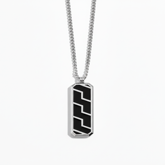 Alison Mariot UrbanTech necklace in 316L steel with silver finish and black enamel