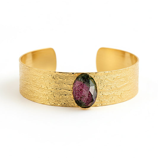 Alison Mariot Amarilis cuff bracelet in 18K gold vermeil with natural amethyst-prehnite