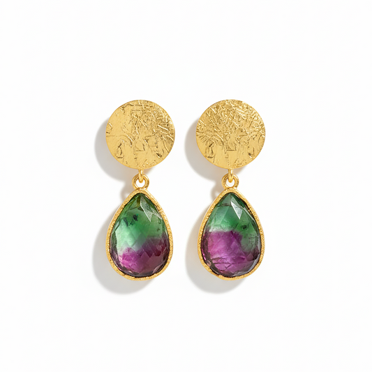Alison Mariot Amarilis earrings in 18K gold vermeil with natural amethyst-prehnite