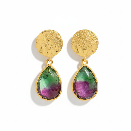Alison Mariot Amarilis earrings in 18K gold vermeil with natural amethyst-prehnite
