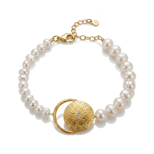 Alison Mariot Thaleli bracelet in 18K gold vermeil with natural pearl and Swarovski crystals