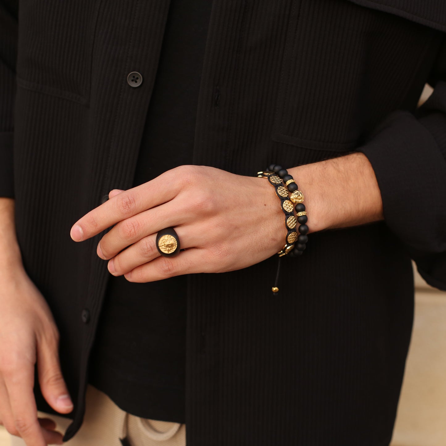 Gold & Black Lion Ring