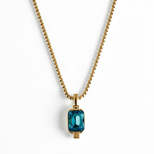 Alison Mariot Elaine necklace in 316L steel with 18K gold PVD and natural aquamarine
