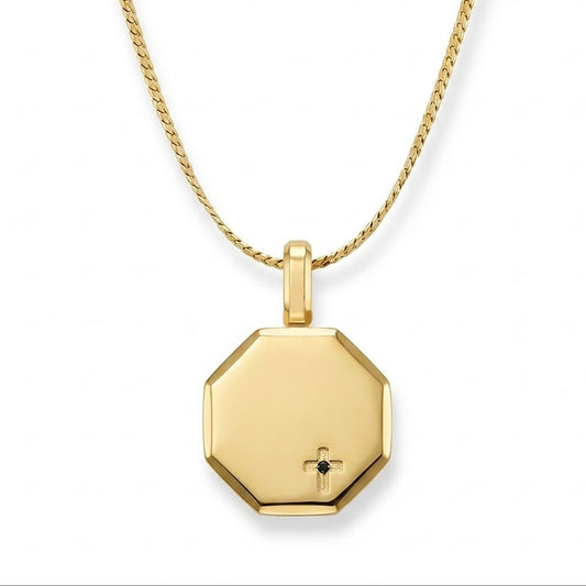 Alison Mariot engravable cross necklace in 18K gold vermeil with black Swarovski crystals