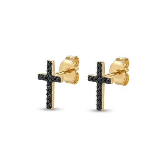 Alison Mariot Crusea cross earrings in 18K gold vermeil with black Swarovski crystals