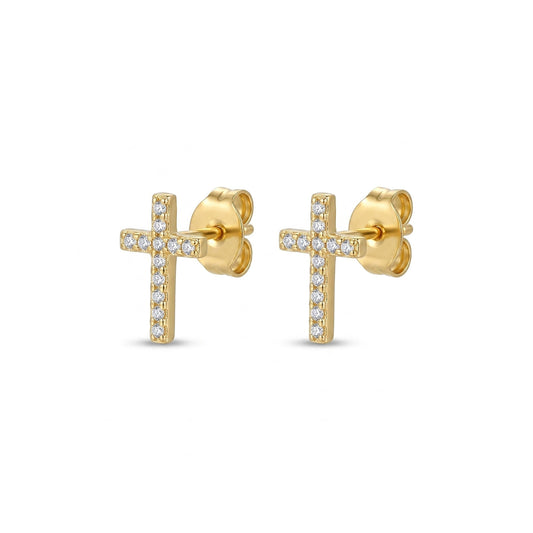 Alison Mariot Crusea cross earrings in 18K gold vermeil with white Swarovski crystals