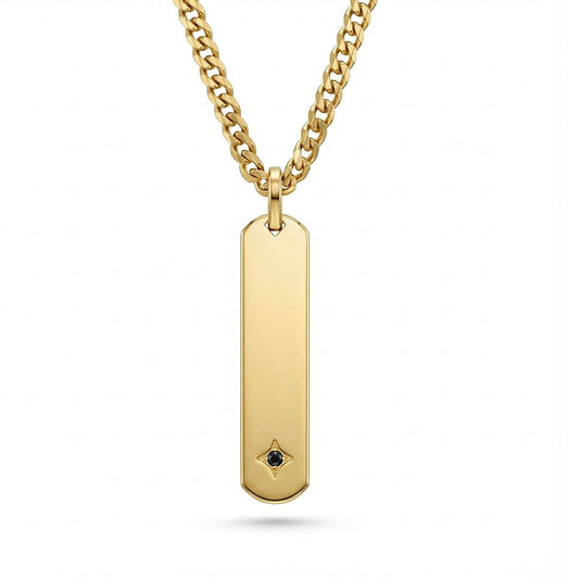 Alison Mariot engravable Streamline tag necklace in 18K gold vermeil