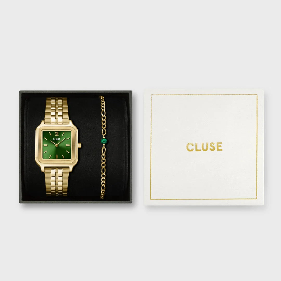Gift Box Gracieuse Watch Steel Forest Green & Malachite Bracelet, Gold Colour