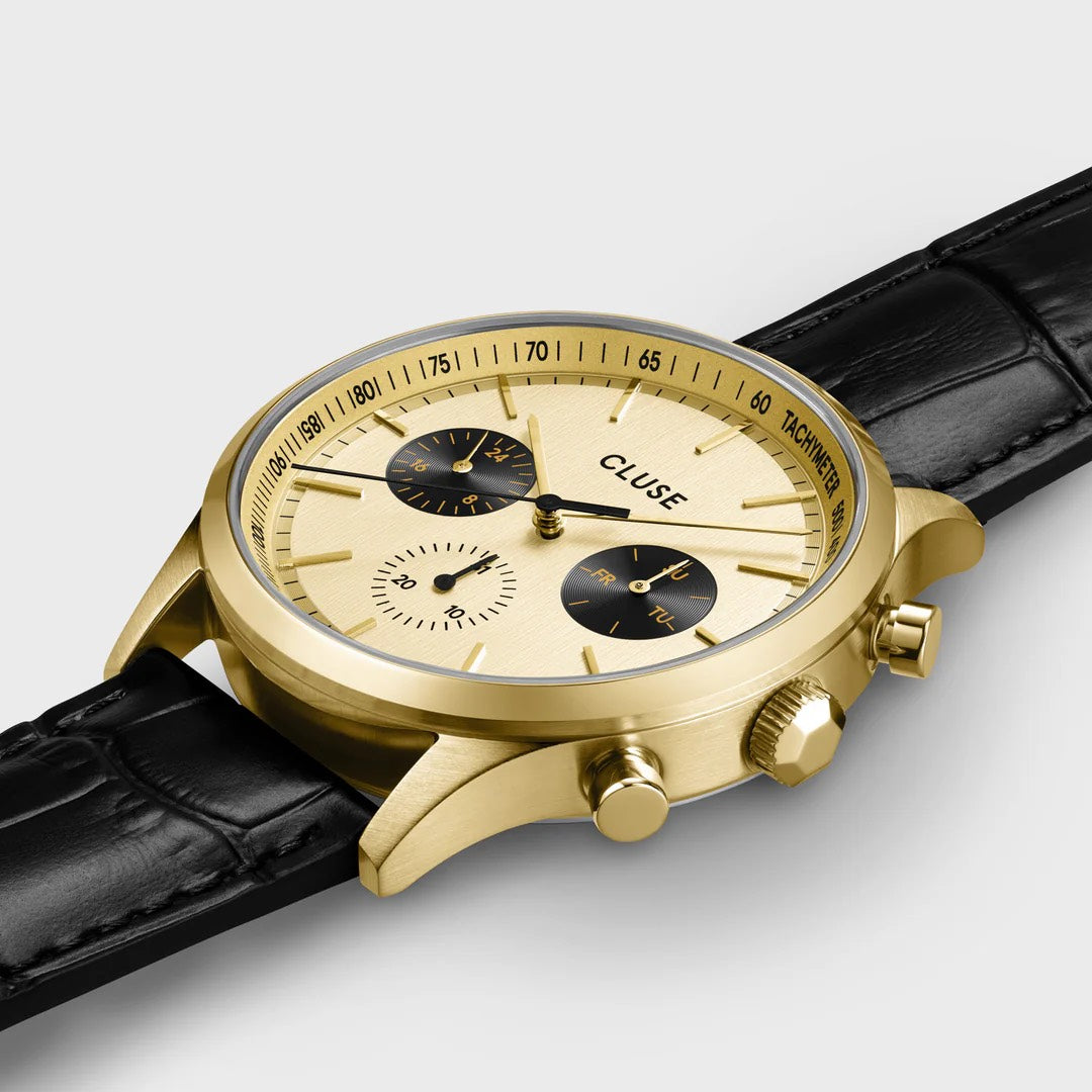 Anthéor Multifunction Watch Leather, Gold, Gold Colour