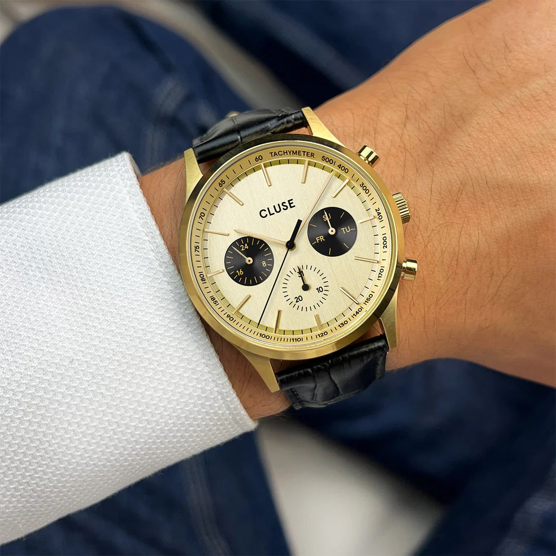 Anthéor Multifunction Watch Leather, Gold, Gold Colour