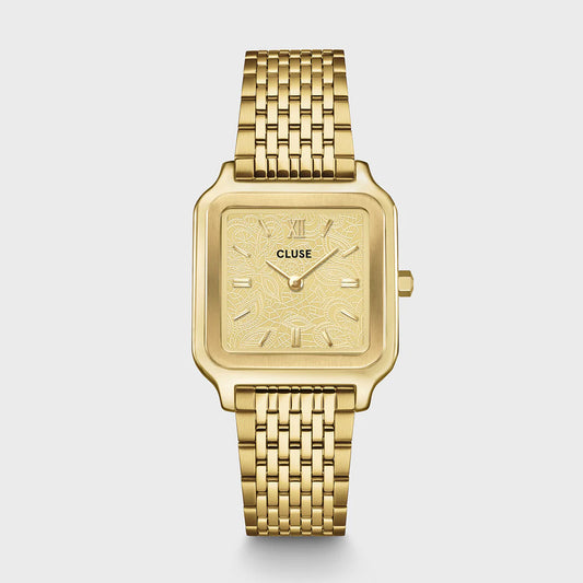 CLUSE Gracieuse watch in steel with lace-textured dial and gold colour finish