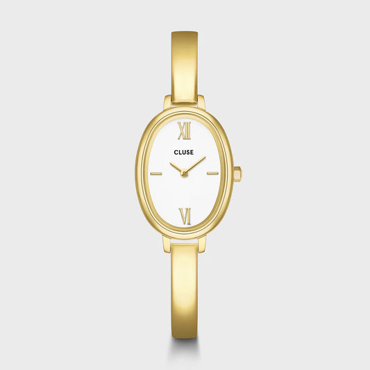 CLUSE L'Ovale watch in steel with white dial and gold colour finish