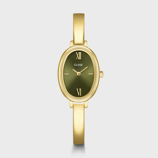 CLUSE L'Ovale watch in steel with olive dial and gold colour finish