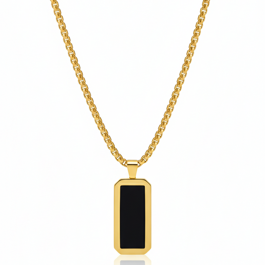 Box Chain Necklace (Black Onyx Stone)