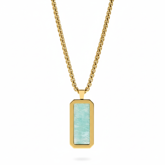 Box Chain Necklace (Aquamarine Stone)