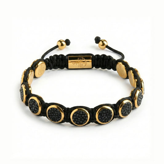 Alison Mariot Luksus black leather bracelet with 18K gold PVD detailing