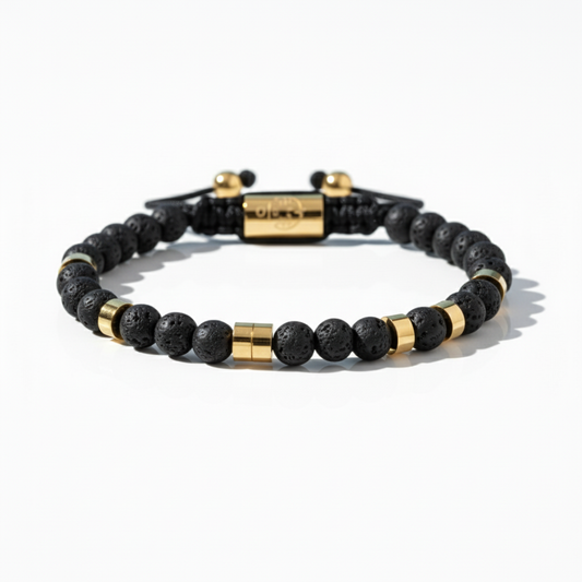 Alison Mariot beaded bracelet in natural volcanic stone with 18K gold PVD