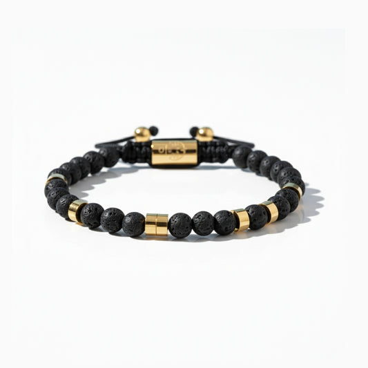 Alison Mariot beaded bracelet in natural volcanic stone with 18K gold PVD