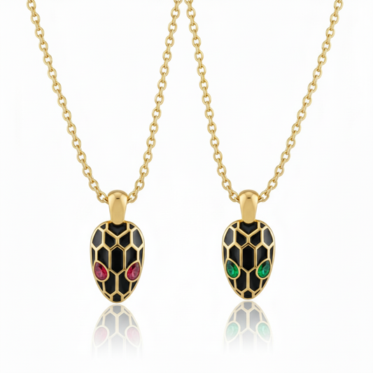 Two Alison Mariot Serpentine snake necklaces in 316L steel with 18K gold PVD
