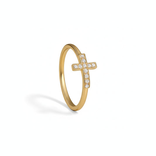 Alison Mariot Crusea cross ring in 18K gold vermeil with white Swarovski crystals