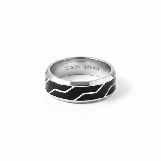 Alison Mariot UrbanTech ring in 316L steel with silver finish and black enamel