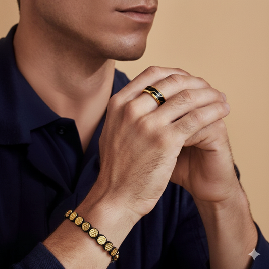 Alison Mariot braided cord bracelet in 316L steel with 18K gold PVD and black enamel