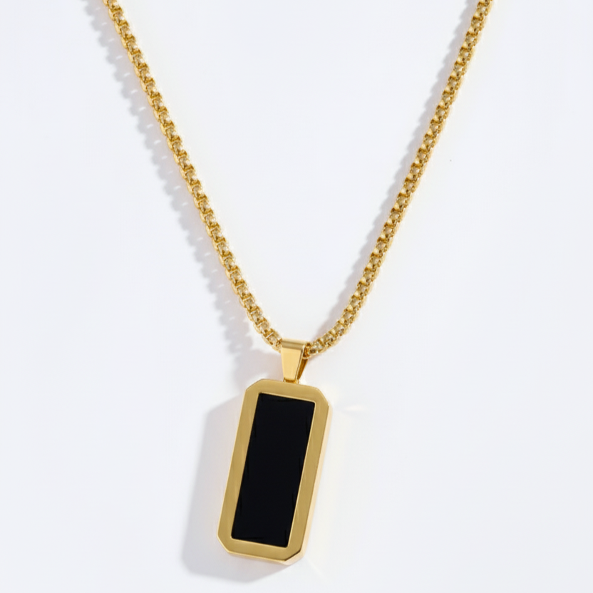 Box Chain Necklace (Black Onyx Stone)