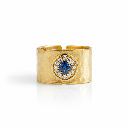 Alison Mariot Matia evil eye ring in 18K gold vermeil with natural London blue stone