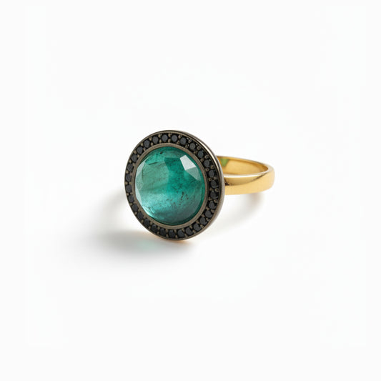 Alison Mariot Apatheia ring in 18K gold vermeil with natural green apatite and Swarovski crystals