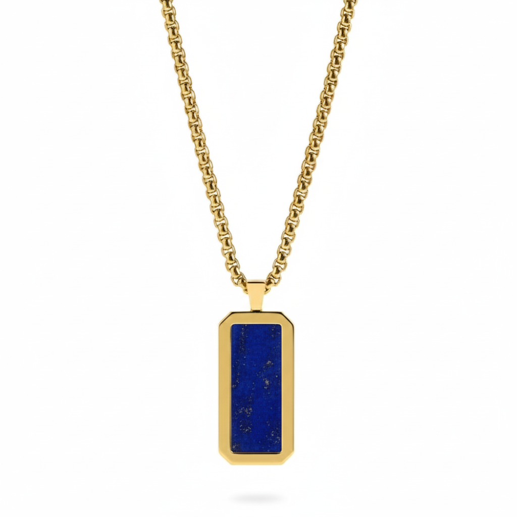 Box Chain Necklace (Lapis Lazuli Stone)