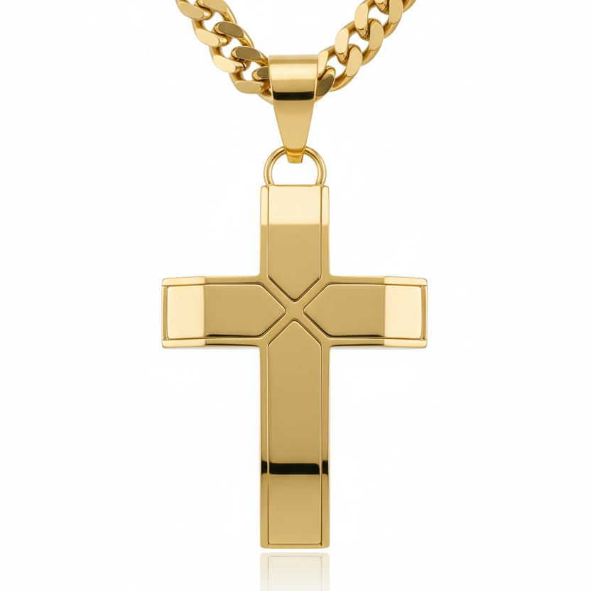 Gold Creed Cross Pendant