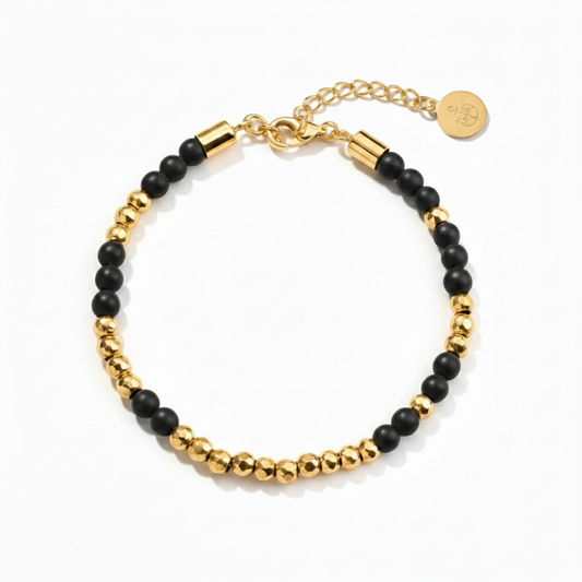 Alison Mariot beaded bracelet in natural black onyx with 18K gold PVD