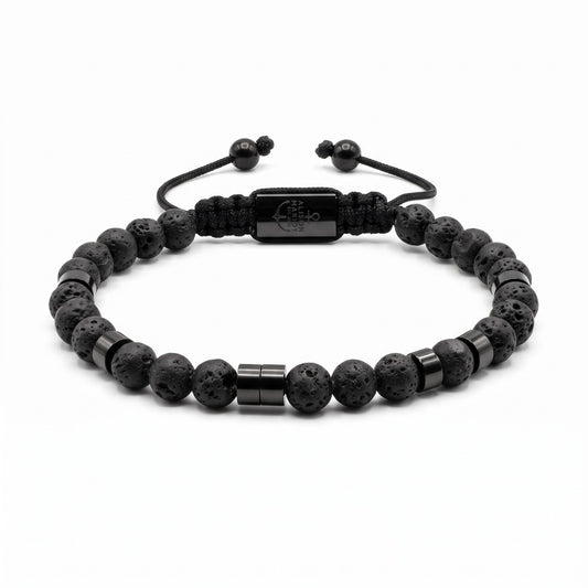 Alison Mariot Essential Vulcan Black, beaded bracelet in natural volcanic stone with black-plated titanium