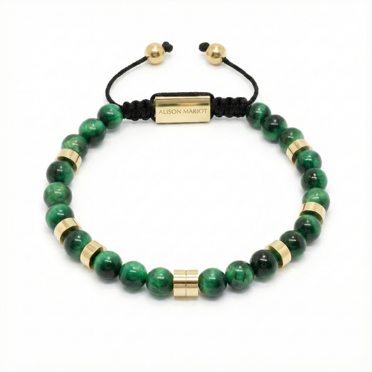 Alison Mariot beaded bracelet in natural green jasper with 18K gold PVD
