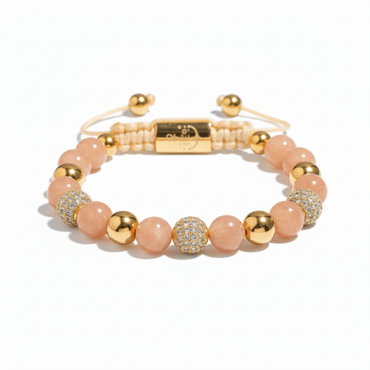 Alison Mariot beaded bracelet in natural pink aventurine with 18K gold PVD
