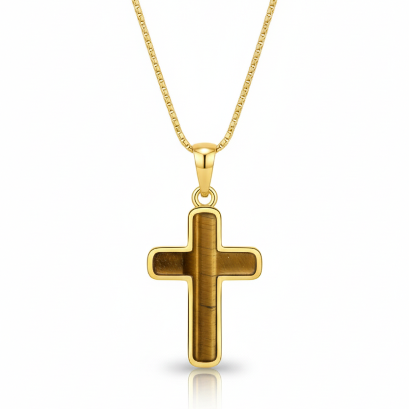 Cross Necklace (Tiger Eye Stone)