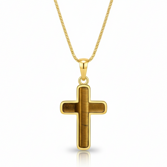 Cross Necklace (Tiger Eye Stone)