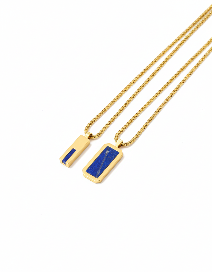 Box Chain Necklace (Lapis Lazuli Stone)