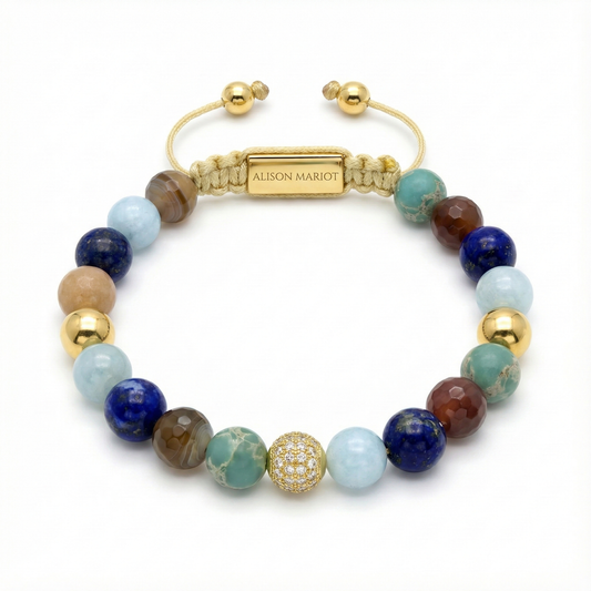 Alison Mariot beaded bracelet in natural opal, blue lapis, aquamarine and Botswana agate