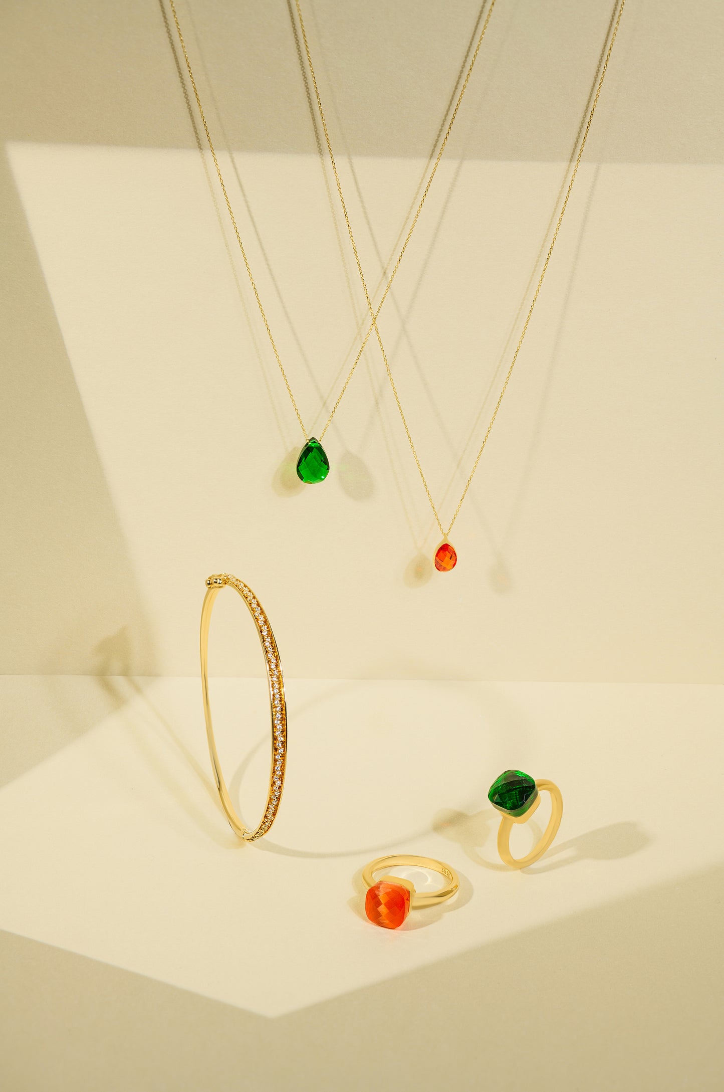 Green Chatelaine Ring in 14k Yellow Gold