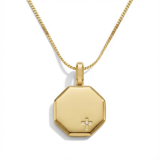 Alison Mariot engravable cross necklace in 18K gold vermeil with white Swarovski crystals