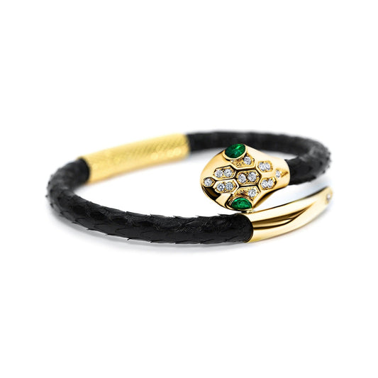 Alison Mariot bracelet in genuine black python leather with 18K gold PVD clasp