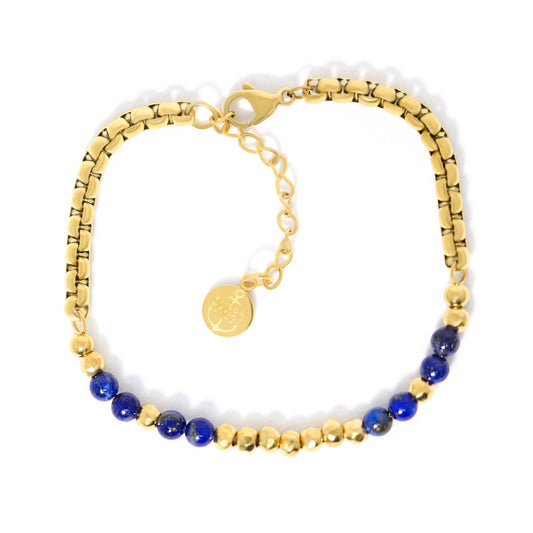 Alison Mariot Hexington bracelet in 316L steel with 18K gold PVD and natural lapis lazuli